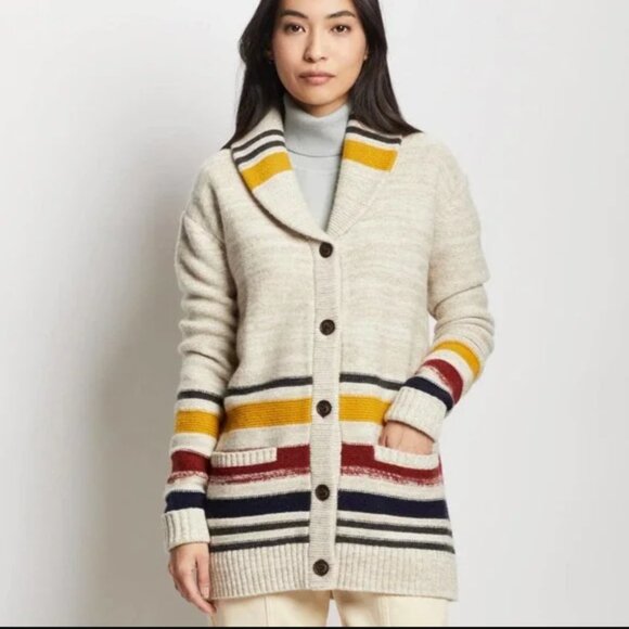 Pendleton Sweaters - Pendleton Women’s HERITAGE LAMBSWOOL CARDIGAN Ivory Multi NWOT
